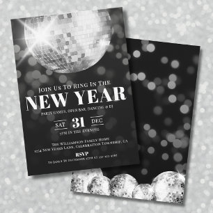 Invitación Fiesta de Celebración de Nochevieja en Blanco y Ne