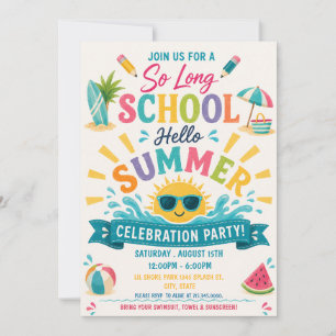 Invitación Fiesta de Celebración de Verano, Adiós Escuela