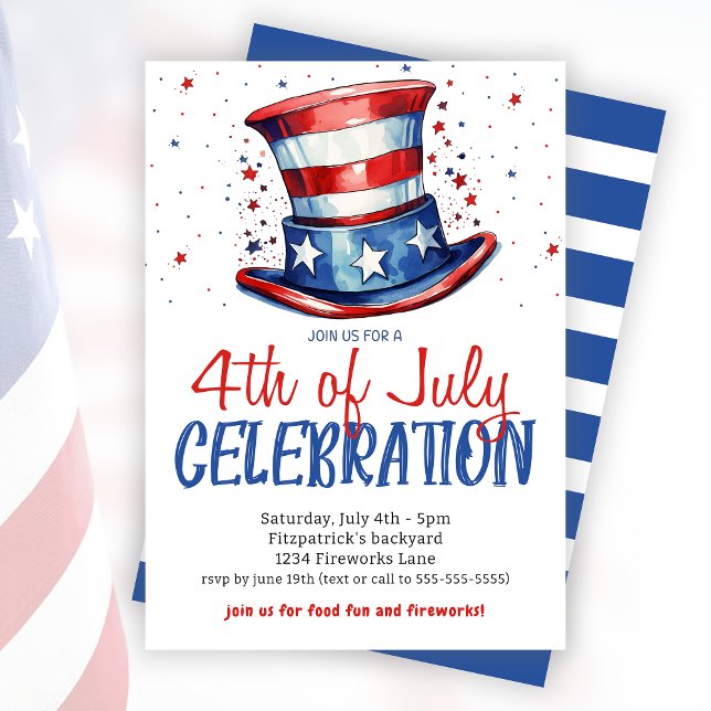 Invitación Fiesta De Celebración Del Azul Blanco Rojo El 4 De (Red White Blue 4th Of July Celebration Party Invitation)