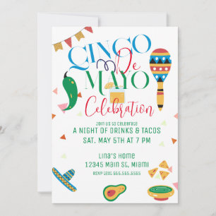 Invitación Fiesta de celebración del Cinco De Mayo con tacos