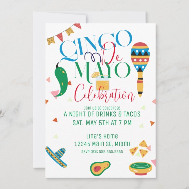 Invitación Fiesta de Celebración del Cinco De Mayo de tacos (Anverso)