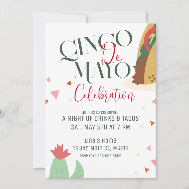 Invitación Fiesta de celebración del Cinco De Mayo de tacos (Anverso)