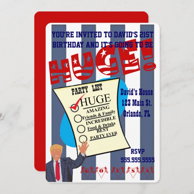 Invitación Fiesta de Celebración del Cumpleaños GIGANTE de Tr (Anverso / Reverso)