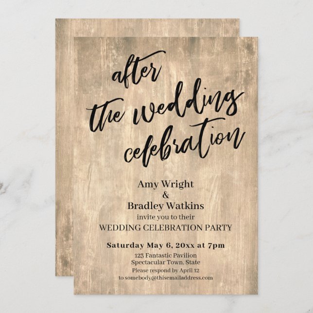 Invitación Fiesta de Celebración Después de la Boda Rústica d (Anverso / Reverso)