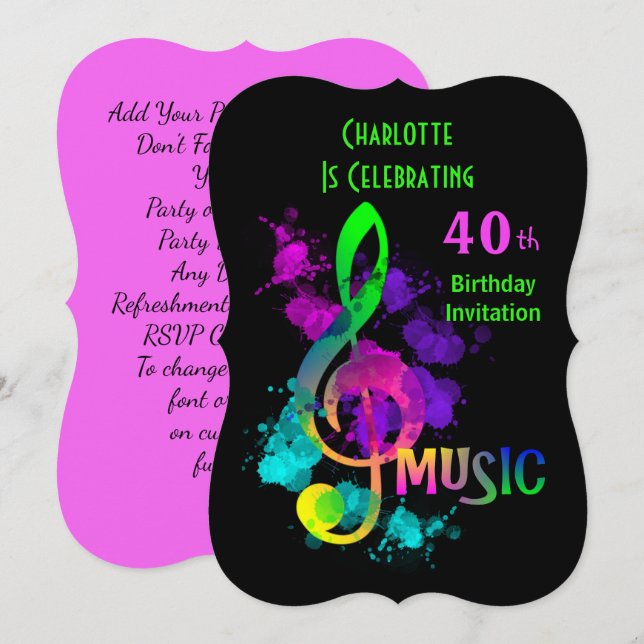 Invitación Fiesta de celebraciones con temas musicales person (Anverso / Reverso)