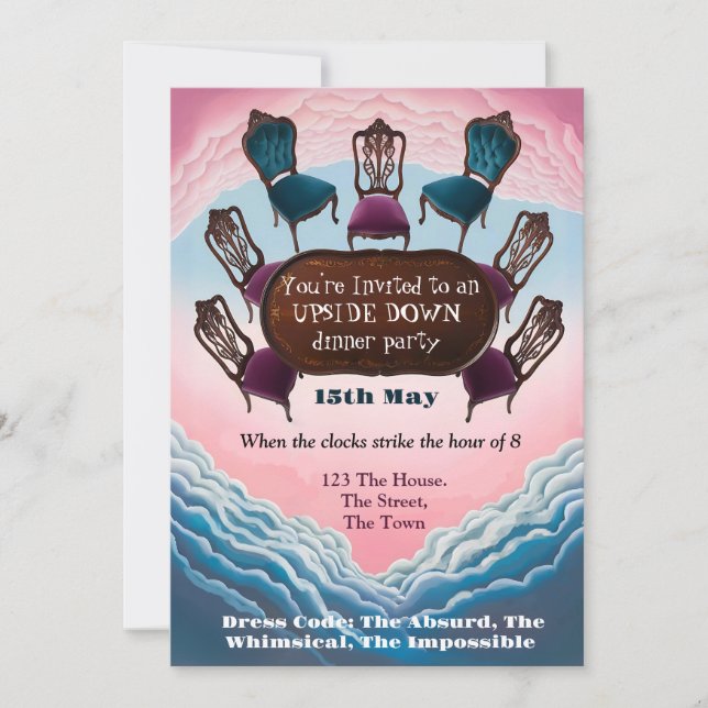 Invitación fiesta de cena al revés, Surrealismo Moderno (Anverso)