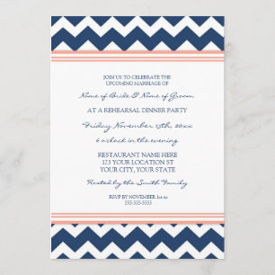 Invitación Fiesta de cena azul coralino del ensayo de Chevron
