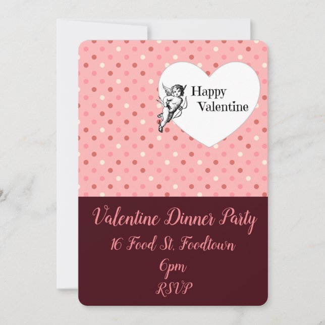 Invitación Fiesta de cena beige rosado y caprichoso (Anverso)