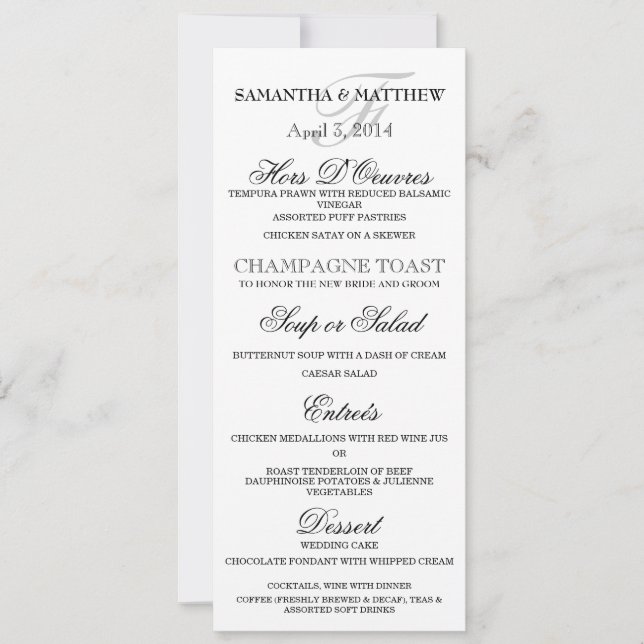 Invitación Fiesta de cena boda ensayo menú minimalista (Anverso)