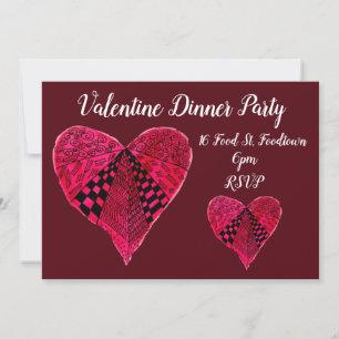 Invitación Fiesta de cena caprichoso de corazones de San Vale
