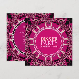 Invitación Fiesta de cena con estilo tribal moderno en rosa y