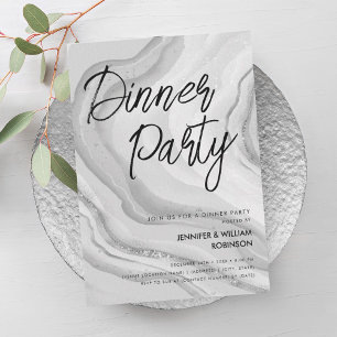 Invitación Fiesta de cena con guión de mármol con brillo plat