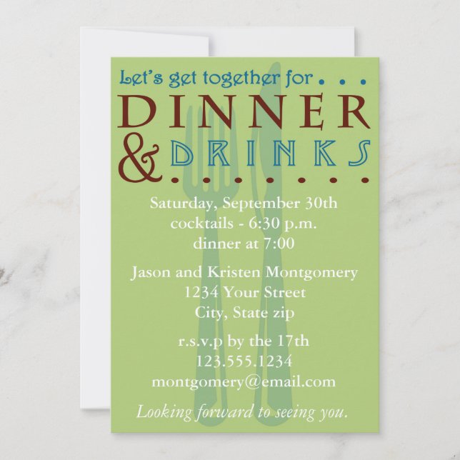 Invitación Fiesta de cena contemporánea (Anverso)