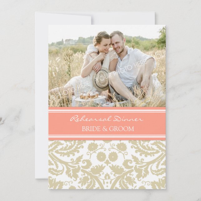 Invitación Fiesta de cena coralino beige del ensayo de la (Anverso)