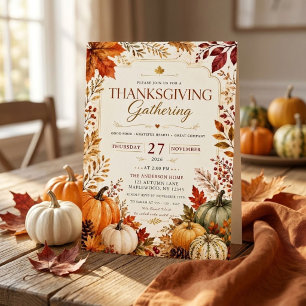 Invitación Fiesta de cena de Acción de Gracias de otoño