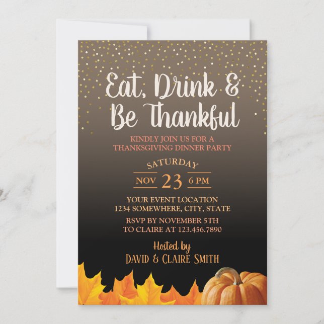 Invitación Fiesta De Cena De Agradecimiento Y Bebida De Acció (Anverso)