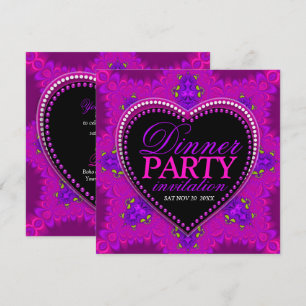 Invitación Fiesta de Cena de Amor Groovy Chica Bohemia Rosa