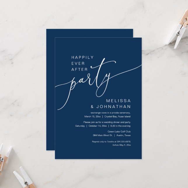 Invitación Fiesta de cena de boda de fuga Felices para siempr (Anverso/Reverso In Situ)