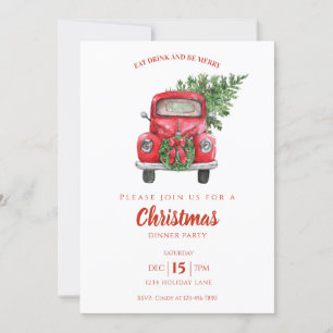 Invitación Fiesta de cena de camionetas rojas de época Navida