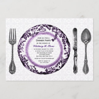 Invitación Fiesta de cena de cena fino blanco púrpura