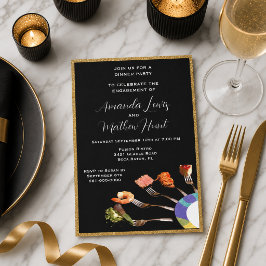 Invitación Fiesta de cena de compromiso moderna (5x7) negro/o