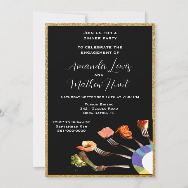 Invitación Fiesta de cena de compromiso moderno (5x7) (Anverso)