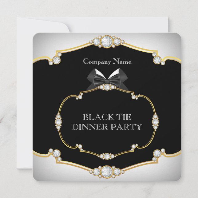 Invitación Fiesta de Cena de Corbata Negra Esmoquin Blanco Or (Anverso)