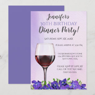 Invitación Fiesta de cena de cumpleaños 30 Violets y Vidrio