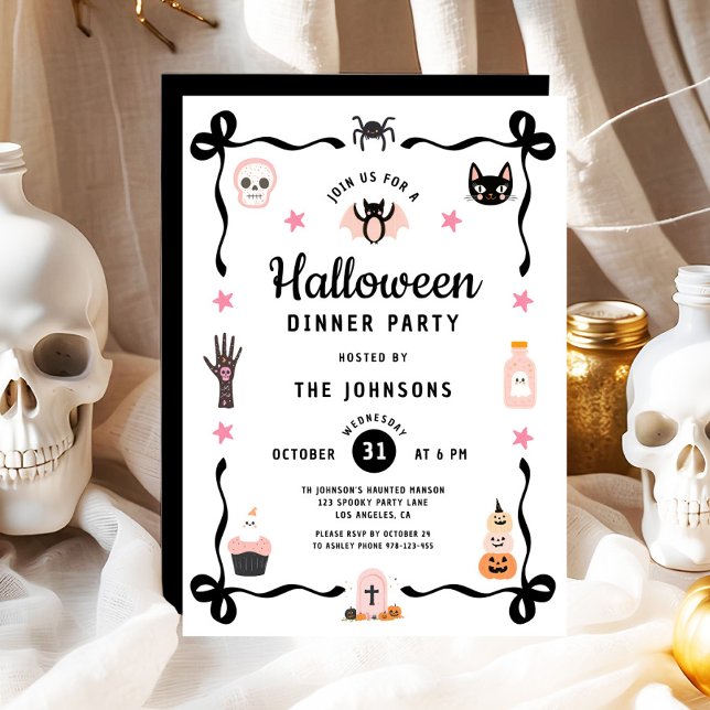 Invitación Fiesta de cena de Cute Coquette Halloween (Cute Coquette Halloween Dinner Party Invitation)