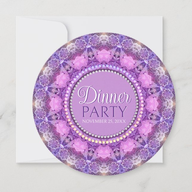 Invitación Fiesta de cena de damas rosadas moradas con encaje (Anverso)