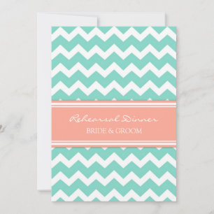 Invitación Fiesta de cena de ensayo Coral Aqua Chevron