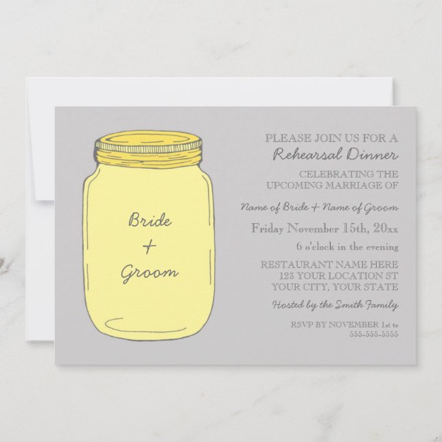 Invitación Fiesta de cena de ensayo de Boda amarillo Mason Ja (Reverso)
