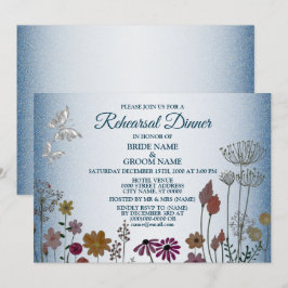 Invitación Fiesta de Cena de Ensayo de Boda con Brillo Azul F