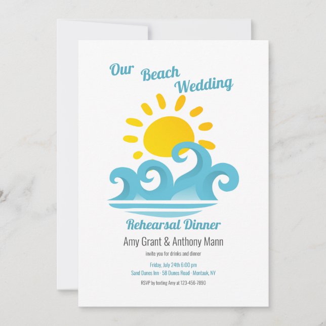 Invitación Fiesta de cena de ensayo de bodas de playa (Anverso)