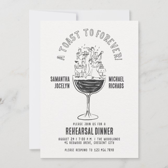 Invitación Fiesta de Cena de Ensayo de Copa de Vino Divertida (Anverso)