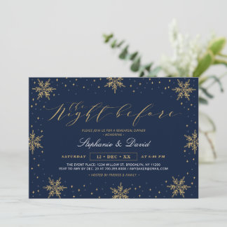 Invitación Fiesta de cena de ensayo de invierno en oro y azul