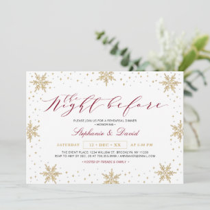 Invitación Fiesta de cena de ensayo de invierno rojo dorado y