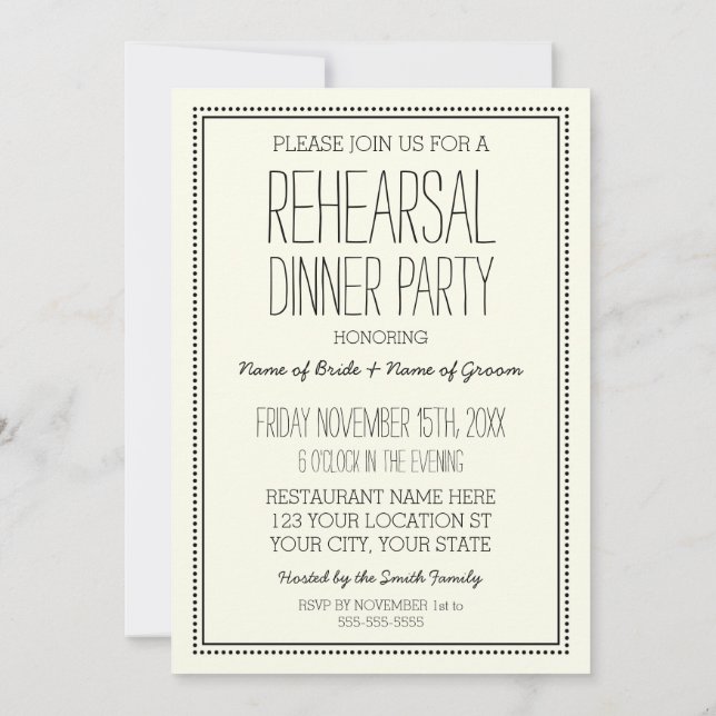 Invitación Fiesta de cena de ensayo de matrimonio de época (Reverso)