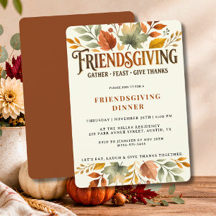 Invitación Fiesta de cena de Friendsgiving con acuarela vinta