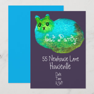 Invitación Fiesta de cena de gatos de arte de gato azul moder