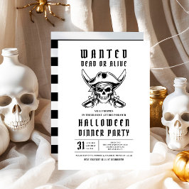 Invitación fiesta de cena de Halloween con cráneo pirata