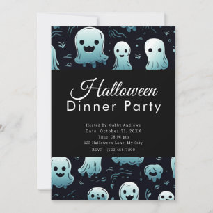 Invitación Fiesta de cena de Halloween con fantasmas azules s