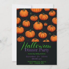 Invitación Fiesta de Cena de Halloween con Patrón de Calabaza