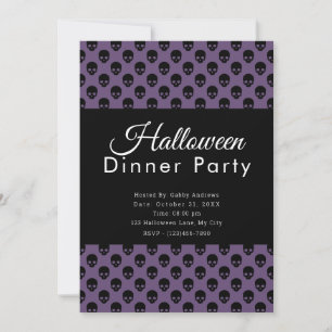 Invitación Fiesta de cena de Halloween de calaveras moradas y