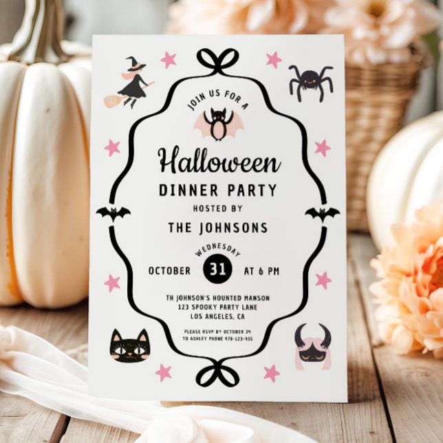 Invitación Fiesta de cena de Halloween de Coqueta Linda (Cute Coquette Halloween Dinner Party Invitation)