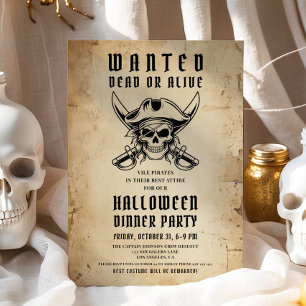 Invitación Fiesta de cena de Halloween de cráneo de pirata vi