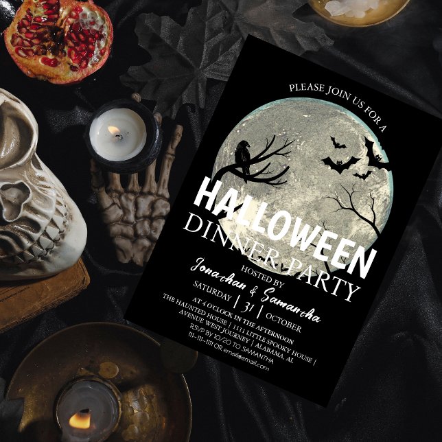Invitación Fiesta de cena de Halloween de Cuervo y Murciélago (Subido por el creador)