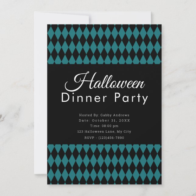 Invitación Fiesta de cena de Halloween negra y verde (Anverso)