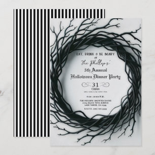 Invitación Fiesta de Cena de Halloween Otoño Elegante Rama Ne
