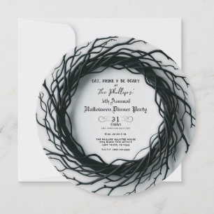 Invitación Fiesta de Cena de Halloween Otoño Elegante Rama Ne
